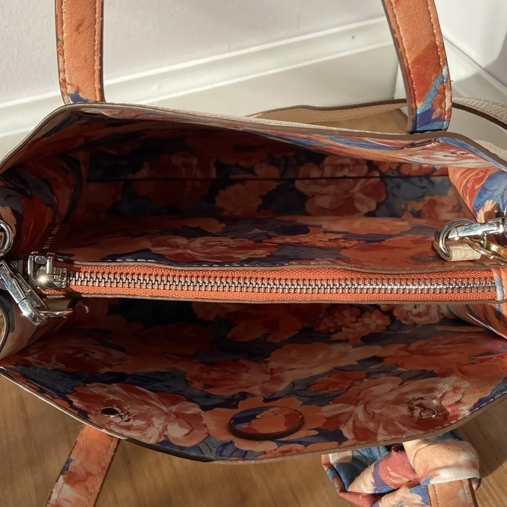 Anne Klein Bonded Satchel Triple Compartment Taupe Neutral Spring Crossbody